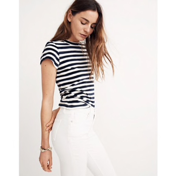 Velour crewneck tee in meg stripe -S - Picture 2 of 4